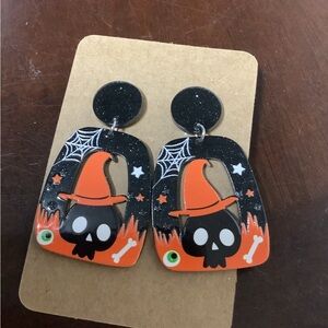 🎃 Spooky Cute Halloween Earrings – Witch Hat Skull Statement Jewelry
